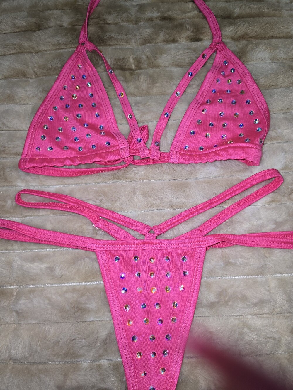 Hot Pink Rhinestone Two-Piece Bikini Set